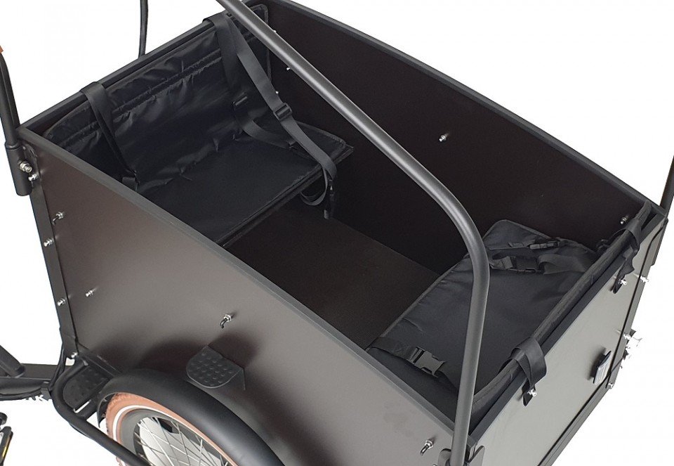 Vogue Journey Upgrade Elektrische Bakfiets - Mat Bruin 2 Lege fietskar met zwarte bekleding