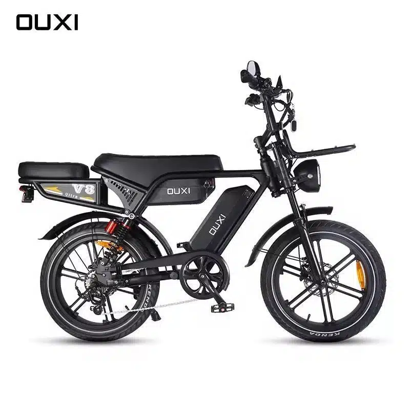 Ouxi V8 Ultra Dubbele Accu 2026 Elektrische Fatbike Zwart 1 Ouxi V8 Ultra fatbike met dubbele accu, zwart, zijaanzicht