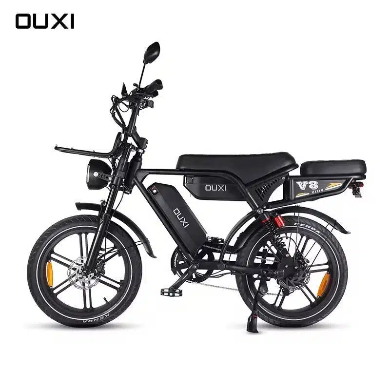 Ouxi V8 Ultra Dubbele Accu 2026 Elektrische Fatbike Zwart 5 Ouxi V8 Ultra fatbike, rechterkant met voorrek