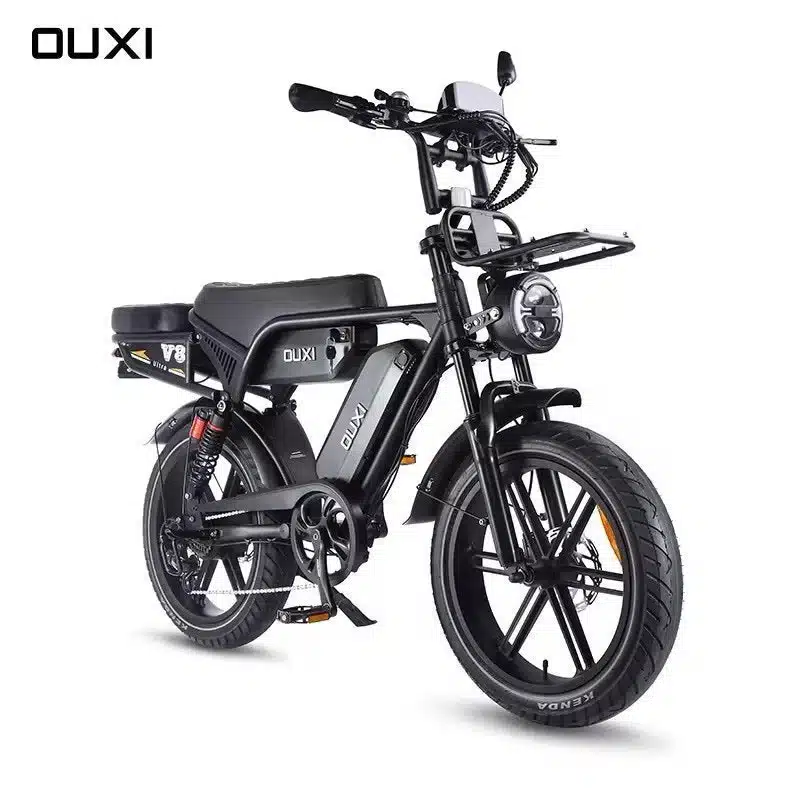 Ouxi V8 Ultra Dubbele Accu 2026 Elektrische Fatbike Zwart 2 Ouxi V8 Ultra fatbike van schuin voren, zwart zadel